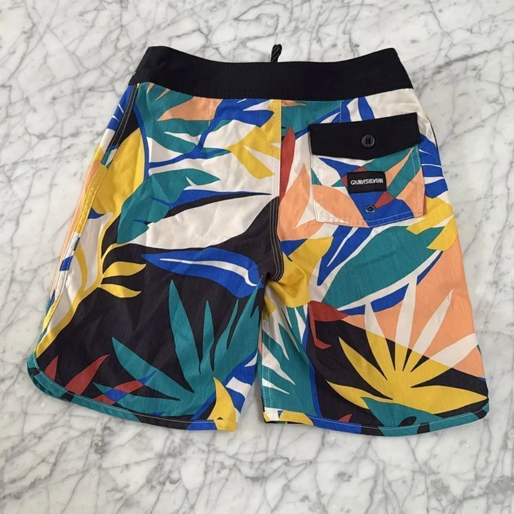 Quiksilver High Line Board Shorts Boys Youth 12 Tropical Print Drawstring